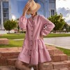 Anna-Kaci Women's Long Sleeve Button-Down Tiered Mini Dress with Stand Collar - 4 of 4