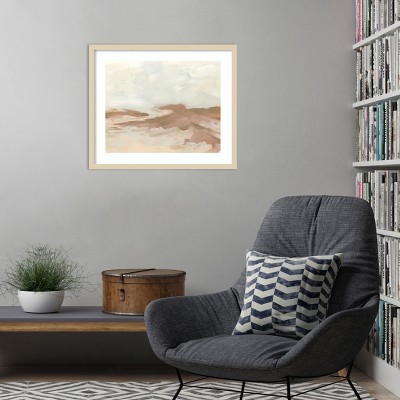 Neutral Earth Tones Abstract Lithograph with Wood Frame