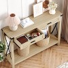 Farmhouse Style Entryway Table with 2 Drawers, Rattan-Accented Wooden Console Sofa Table, Perfect for Living Room, Foyer, Hallway - 3 of 4