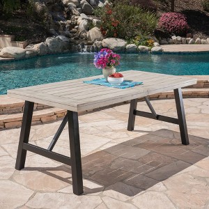 Dining Table, Acacia Wood Picnic Table, Water-proof & Sunproof Tabletop, 300 Pound Weight Capacity - 1 of 4