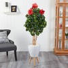 Nearly Natural 58-in Hibiscus Artificial Tree in White Planter with Stand - image 3 of 4