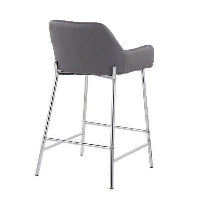 Daniella Chrome Metal and Grey Faux Leather Counter Stool