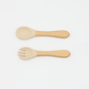 MyKids-USA Baby Food Grade Wooden Handles Silicone Spoon Fork Cutlery - 1 of 4
