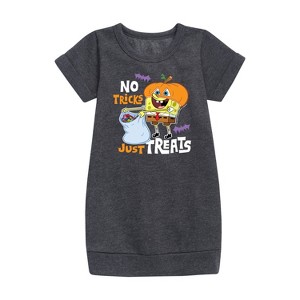 - SpongeBob SquarePants - No Tricks Just Treats Graphic Short Sleeve Fleece Dress - 1 of 4