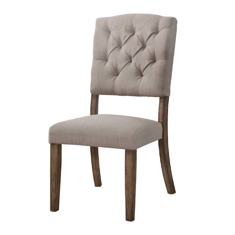 Set 2 19&#34; Bernard Dining Chairs Linen/Weathered Oak - Acme Furniture, 6 of 8