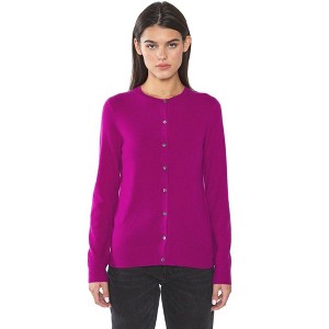 JENNIE LIU Women's 100% Cashmere Button Front Long Sleeve Crewneck Cardigan Sweater - 1 of 3