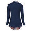 Clearlove Women's Long Sleeve V Neck Contrast Collar Shirt A-line Pleated Office Tunic - 3 of 4