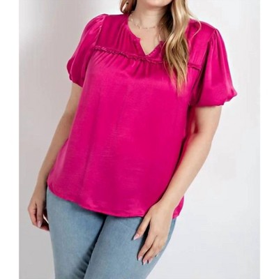 Women's Ruffle Yoke Puff Sleeves Blouse Top - GiGiO