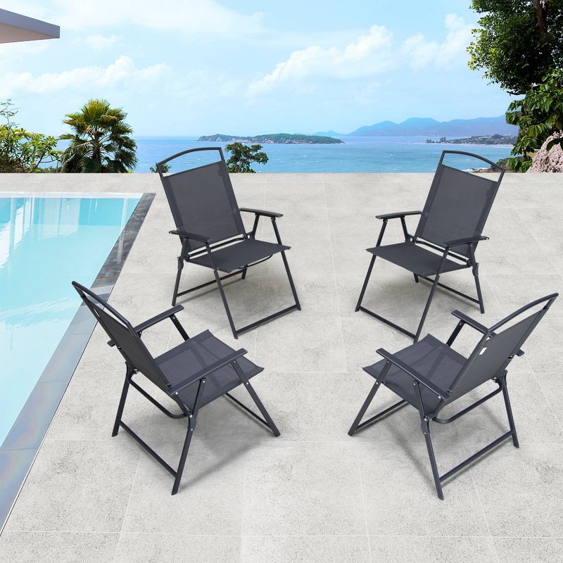 4pc Patio Steel Folding Arm Chairs Gray - Crestlive Products, 3 of 11