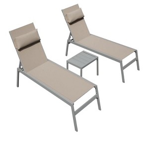 62.60" Aluminum Pool Lounge Chairs with Side Table, Outdoor Adjustable Recliner - 1 of 4