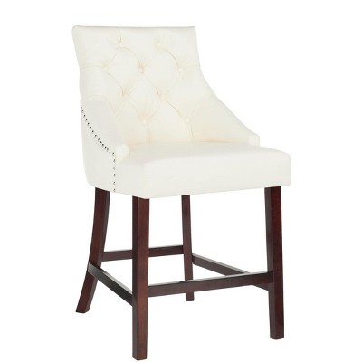 Eleni Transitional White Leather Wingback Counter Stool with Chrome Details