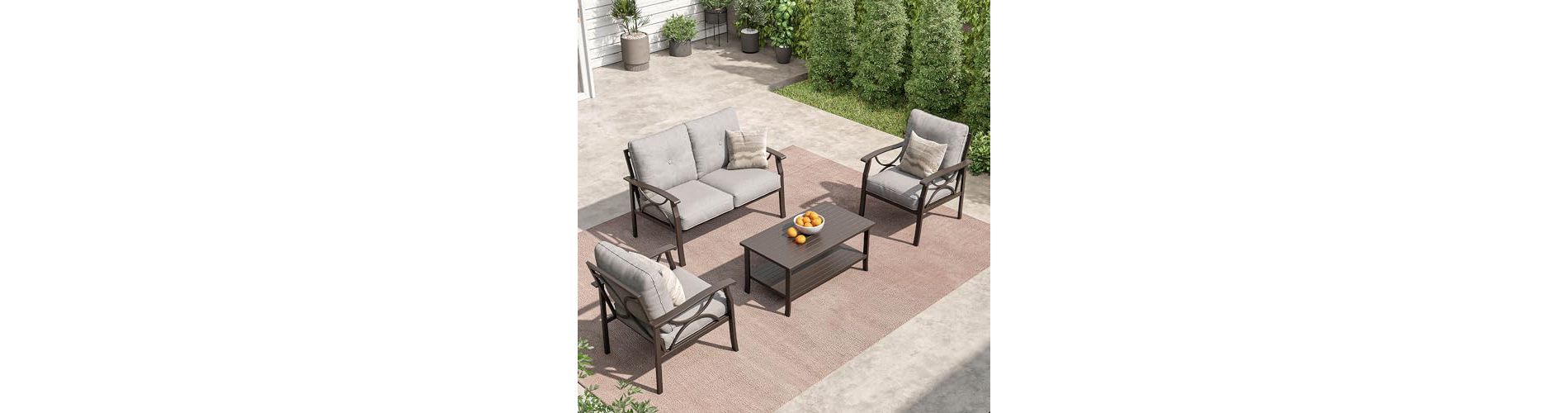 Heynemo Outdoor Patio Furniture Set, 4 Piece Patio Conversation Set with Coffee Table, Metal Furniture Set, Grey (Ship in 4 Boxes) Gray Set of 1
