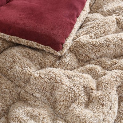 Twin Red Microfiber Reversible Comforter and Sham Set