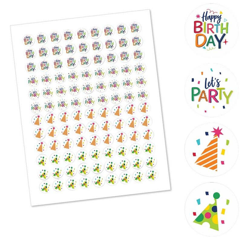 Big Dot of Happiness Cheerful Happy Birthday - Colorful Birthday Party Round Candy Sticker Favors - Labels Fits Chocolate Candy (1 sheet of 108), 2 of 6