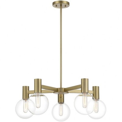 Warm Brass 5-Light Chandelier with Clear Glass Shades