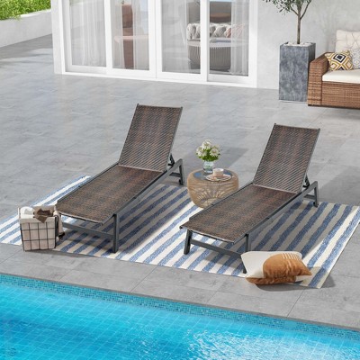 Costway 2PCS Patio Galvanized Steel Chaise Lounge with Wheels PE Rattan  Recliner Chair