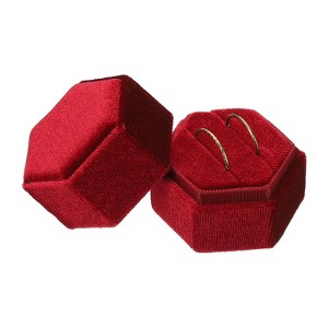 Unique Bargains Velvet Vintage Ring Display 2 Slot Hexagon Jewelry Storage Box - 1 of 4