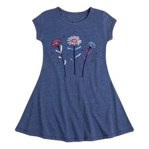 Girls' - Instant Message - Red White Blue Daisies Fit & Flair Cap Sleeve Graphic Dress - 1 of 4