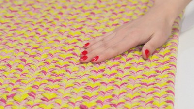 Handmade Red and Beige Cotton Braided Oval Rug