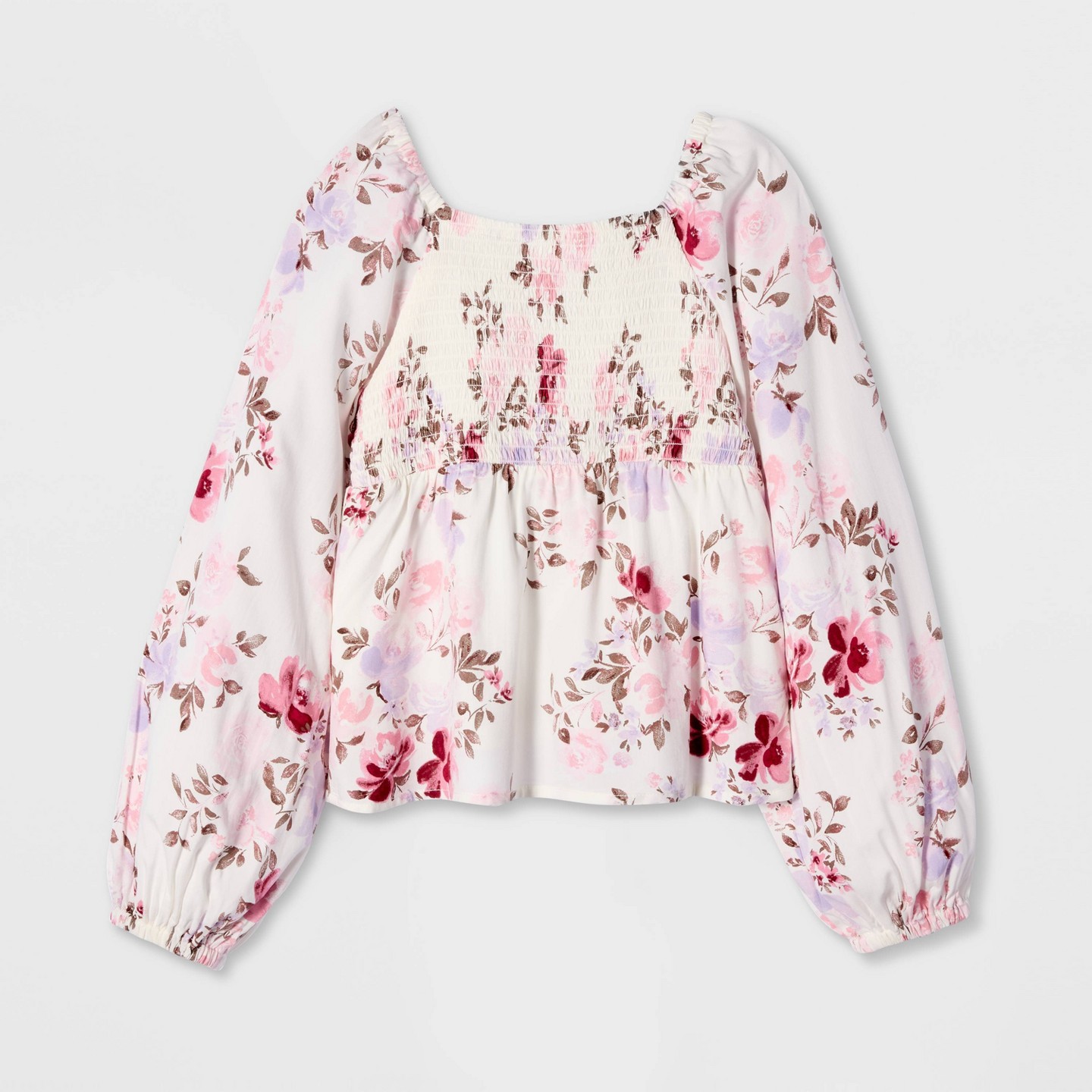 Детская рубашка Cat & Jack Girls' Long Sleeve Smocked Floral Printed Top, цвет: С принтом — фото 2