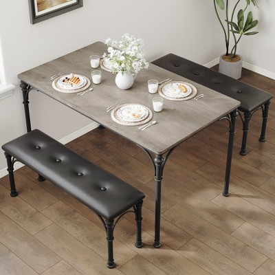 Dining Table with Benches, Dining Room Table Set for 4, Kitchen Table Set with Roman Column