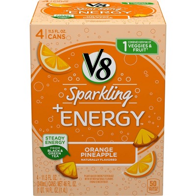 V8 Sparkling +Energy Orange Pineapple Juice Drink - 4pk/11.5 fl oz Cans