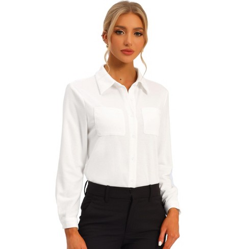 Unique Bargains Women's Plus Size Blouse Chest Pocket Button Down