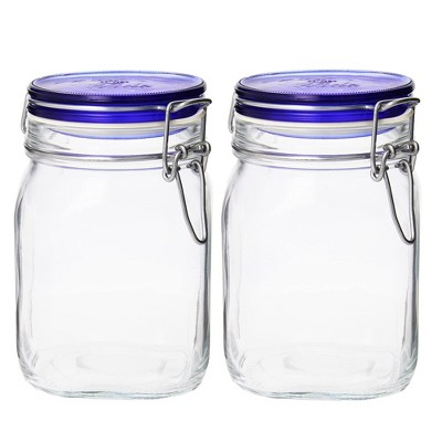 Bormioli Rocco Fido Jar with Blue Lid, 33.75 oz - Set of 2