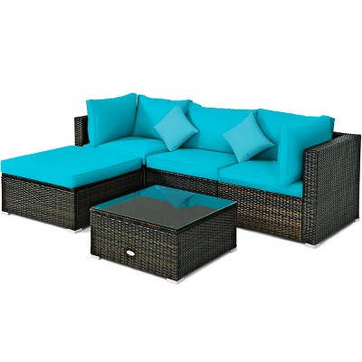 Tangkula 5-Piece Outdoor Patio Sectional Rattan Wicker Sofa Set w/ Cushion