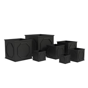LeisureMod Sprout 7-Piece Square Stone Planter Set with Drainage Holes and Covers, Weather-Resistant for Indoor/Outdoor Use - 1 of 4