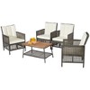 Costway 5PCS Patio Rattan Furniture Set Cushioned Sofa Armrest Wooden Tabletop - 3 of 4