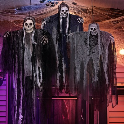 Joyfy 3 pcs Halloween Hanging Skeleton Scaring Ghost, Grim Reapers Outdoor Decorations for Yard Patio Lawn Garden Party, Halloween Scary Ghost Props