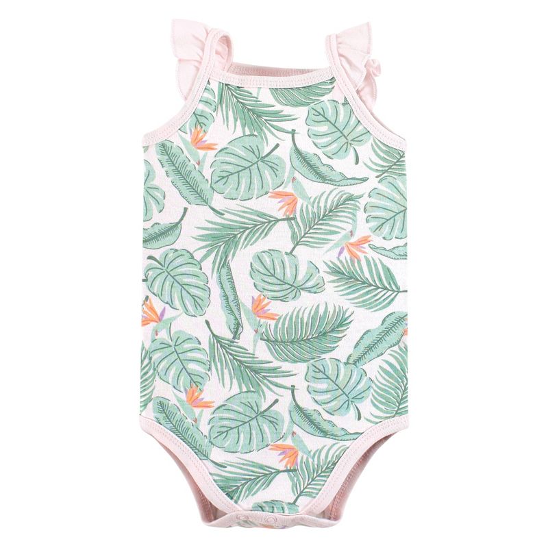 Hudson Baby Infant Girl Cotton Sleeveless Bodysuits, Palm Flamingo, 3 of 8