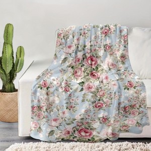 1pc Soft And Warm Rose Print Flange Blanket for Sofa, Couch, Office, Bed, Camping And Travel - 1 of 4