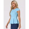 INSPIRE CHIC Women's Elegant Round Neck Cap Sleeve Solid Color Peplum Blouses - 3 of 4