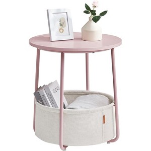 Small Round Side End Table, Modern Nightstand with Fabric Basket - 1 of 4