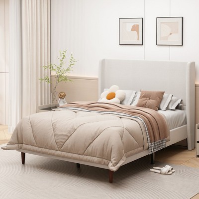 NicBex Queen/King Upholstered Bed Frame with High Wingback Headboard,Platform Bed Frame with Wood Slats Support,No Box Spring Needed,Easy Assembly