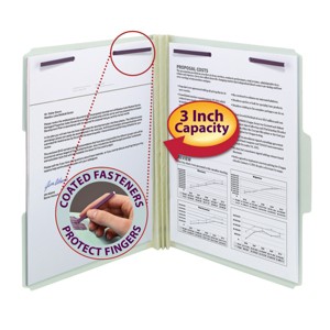 Smead Pressboard Fastener File Folder with SafeSHIELD  Fasteners, 2 Fasteners, 3" expansion, 1/3-Cut Tab, Gray/Green, 25 per Box (14944) - 1 of 4