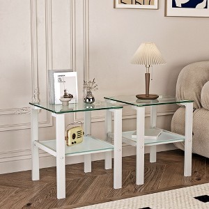 2 PCS Square Glass Side Table, Modern Two Layer End Table Set of 2 with Tempered Glass Tabletop, Tea Table - 1 of 4