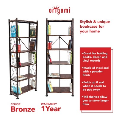 Origami 6-Tier Bronze Steel Bookcase Organizer Rack