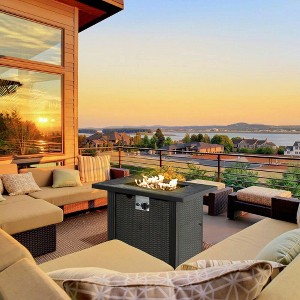 Resenkos 30 Inch Outdoor Propane Fire Pit Table, 50,000 BTU Gas Fire Pit Table with Ceramic Tabletop, Lid and Rain Cover, CSA Certification Black - 1 of 4