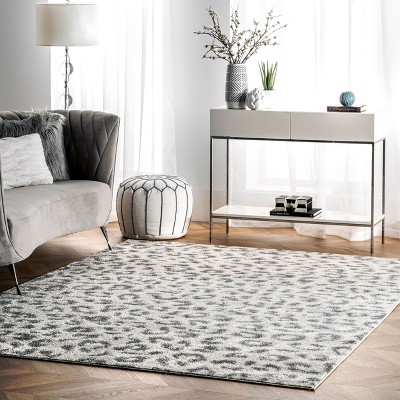 Gray Leopard Print Tufted Synthetic Area Rug