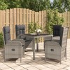 vidaXL Gray Poly Rattan Patio Dining Set - Outdoor Furniture 5 Piece with Reclining Chairs, Tempered Glass Top Table, & Cushions - 2 of 4