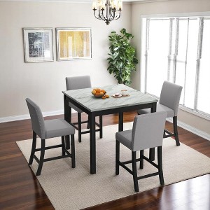 5-Piece Counter Height Dining Table Set, Solid Wood Table with 4 Upholstered Chairs, Space-Saving Mid-Century Modern Design for Dining Room - 1 of 4