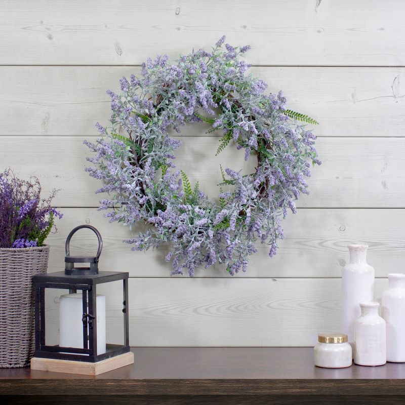 Northlight Lavender and Leaves Spring Floral Artificial Wreath, Purple - 22-Inch, 2 of 4
