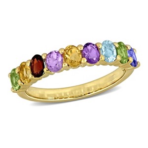 EVERLY JEWELRY | Yellow Plated Sterling Silver 1 5/8 CT TGW Oval-Cut Multi-Gem Semi-Eternity Ring - 1 of 4