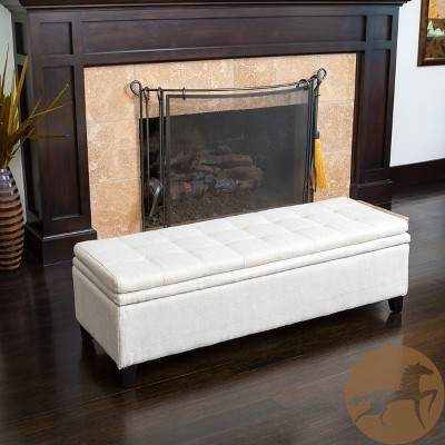 NicBex Contemporary Design Ottoman with Storage, Versatile Foot Stools Ottoman with Wood Legs for Bedroom, Living Room, White+Natural