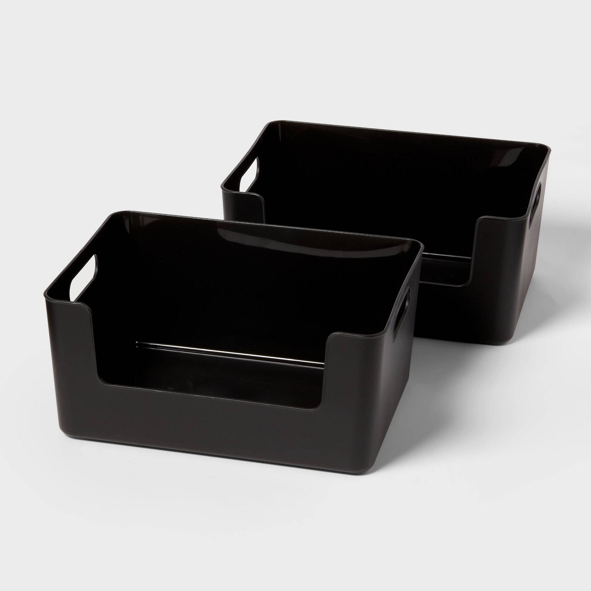 2pk Large Plastic Open Face Pantry Bin Black - Brightroom™