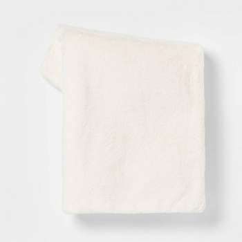 Faux Rabbit Fur Reversible Throw Blanket Cream - Threshold™