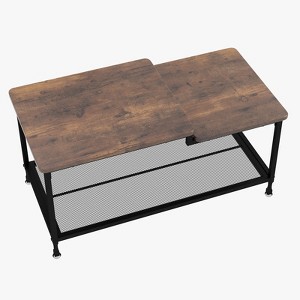 2 Tier Coffee Table with Grid Shelf,  Living Room Table  Metal Structure, - 1 of 4